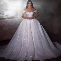 Elegant Off-Shoulder Wedding Dress With Lace Detailing, High Waist, And Princess Silhouette For Brides Long Sleeve, Floor