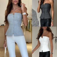 Sexy Off Shoulder Sleeveless Women's Tank Top Spring Summer Slim Solid Zipper Crop Tops Yk Fashion Female All-match Blouse