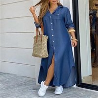 Women's Clothing Women's Fashionable Sexy Denim Long Sleeved Shirt Dress European And American Style