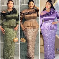 Women's Clothing Spring New Arrival One Shoulder Ruffle Dress With High Waisted Fit And Sequined Shine For Evening Parties