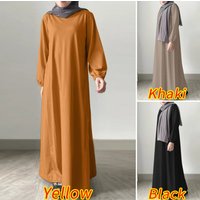 Women's Clothing Muslim Solid Color Cotton Linen Loose Temperament Commuter Long Dress