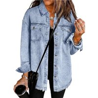 Women's Clothing Stand New Style Raw Edge Denim Casual Loose Jacket Shirt