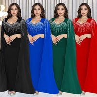Elegant V-Neck Long Sleeve Evening Dress With Crystal Embroidery A-Line Floor-Length Gown For Galas & Weddings S-X, BlackBlueEmeraldRed​