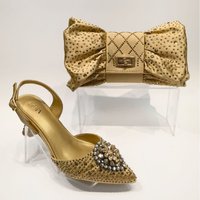 Women's Heels Evening Set Pointed Toe High Heel Sandals Bowknot Rhinestone Handbag Party Bag
