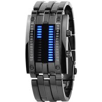 Creative Mens Binary Matrix Blue LED Digital Watch Fashion Black Silver Plated Waterproof LED Backlight Bracelet Watches Unisex Dress