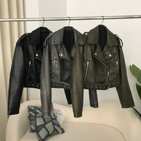 ​Women's Faux Leather Jacket With Lapel Collar - Stylish Biker Jacket For Spring & Autumn, Slim Fit, Fashionable Outerwear For Casual & Streetwear​