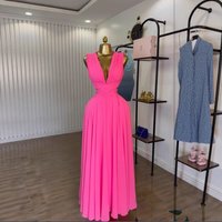 Flowy Chiffon Maxi Dress V-Neck Pleated Beach Dress Breathable, Lightweight & Elegant, Perfect For Summer Vacations & Resort Wear​