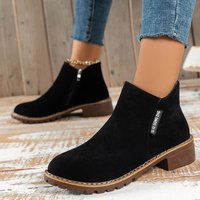 New autumnwinter short leg vintage frosted ankle boots for women with thick heels and flat side zippers