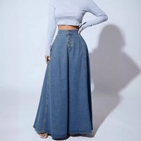 Verve Stylish Single-Breasted Denim For Women, Trendy A-Line Skirt With Flared Hem