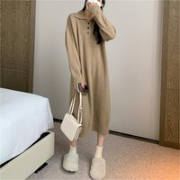Women's Clothing Oversized Knit Sweater Dress With Shawl Collar - Long Cable Stitch Boho Maxi Dress BeigeCream, One Size
