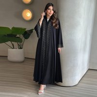 Elegant Black Abaya With Rhinestone Embellishments - Modest Long Sleeve Loose Fit Maxi Dress For Women​