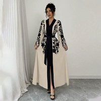 Women's Clothing V Neck Long Cardigan Dress Printed Flared Long Sleeve Tie Waist Regular Thickness For