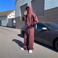 Unisex Minimalist Hoodie Set High Neck Pullover & Joggers In Neutral Tones S-, GreyBrown, Streetwear Essentials​