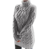 ​​Chunky Knit Turtleneck Sweater Dress Retro Cable Stitch Long Sleeve Pullover With Colorblock Detail, Plus Size Friendly Winter Wardrobe Staple​​