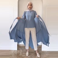 Arab Muslim Dubai Spring New Fashion Long Sleeve Tie Waist Midi Dress Set