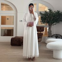 Elegant Modest Dress With Scarf White Chiffon & Lace Abaya For Muslim Women | Breathable Polyester