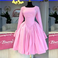 Women's Clothing autumn new style elegant round neck long sleeve tie rope high waist A line dress