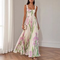 Pleated Print Dress For Women New Trendy Regular Fit Adult