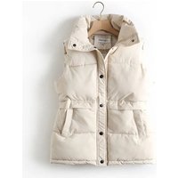 ​​Women's Quilted Vest Jacket - Lightweight Puffer Sleeveless Coat With Stand Collar, Loose Fit Casual Outerwear For Autumn Winter BlackBeige​​
