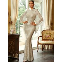 Women's temperament one-shoulder gold sequin annual party evening dress banquet evening dress for women