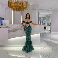 Glitter Sequin Mermaid Evening Dress With Beaded Detailing Elegant One-Shoulder Long Sleeve Formal Gown For Parties & Banquets
