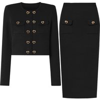 Luxury Knit Cardigan & Pencil Skirt Set Heavyweight Viscose Blend With Gold Accents BlackRed, Sizes S-L