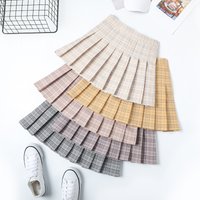 ​"Women's Pleated Skirt High Waist A-Line Mini Skirt With Checkered Pattern, Casual Spring Summer Outfit, Flattering Fit For - Grey, Beige