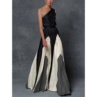 Freeacy New Female Printed Elegant Chic A line Pleated Party Dress Summer One Shoulder Prom Evening Maxi Dresses