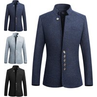 Mens Vintage Blazer Coats Chinese Style Single Breasted Business Dress Stand Collar Jackets Suit Blazer