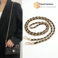Crossbody Wearing Leather Chain Metal Chain Bag Strap PU Leather Single Shoulder Strap Hanging Rope Bag Chain