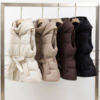 ​Women’s Short Quilted Vest Hooded Winter Puffer Gilet With Belt & Slim Fit​