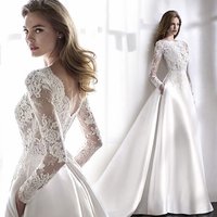 Women's Wedding dress lace long-sleeved satin gauze slimming wedding dress