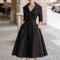 Elegant Satin Long Sleeve Belted Dress Bohemian A-Line V-Neck Midi Dress For Women​