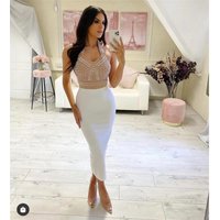 Bandage evening dress slim and sexy V-neck beaded mid-length style slimming