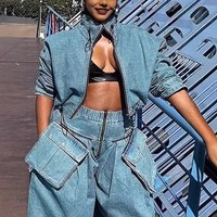 ​​Women's Oversized Utility Denim Jacket Cropped & Relaxed Fit Streetwear, High-Waisted, Stretch Cotton Blend, ​​