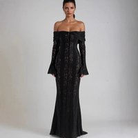 Elegant Off-Shoulder Lace Hollow-Out Bodycon Dress With Bell Sleeves Sexy Mermaid Evening Gown For Women