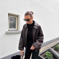 Women's Trendy Faux Leather Bomber Jacket Versatile Lightweight Outerwear In Two Colors SpringAutumn Elegant England Style