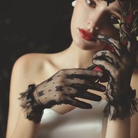 Unisex Black lace thin wedding gloves Short black sexy dress dinner show accessories