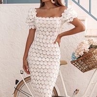 Women's Clothing Lace Temperament Elegant Commuting Midi Skirt Three Color Mid Waist Solid Color Wrap Chest Mid Length Dress