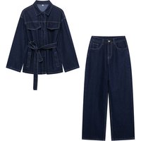 ​​Women's Denim Jacket & Straight Jeans Set Relaxed Euro-American Casual Outfit SML, Light WashClassic Blue​​