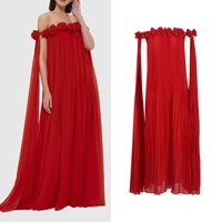 Women's Clothing dress new one shoulder three dimensional flower splicing off shoulder sexy long pleated skirt for women