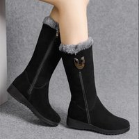 Winter all match snow boots women's shoes plus velvet thickened mid tube Martin boots wedge heel non slip warm side zipper cotton boots