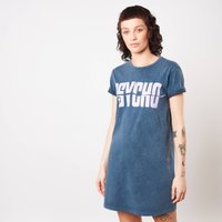 Psycho Logo Embroidered Women's Shirt Dress - Navy Acid Wash