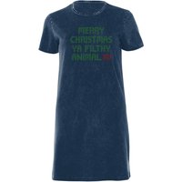 Home Alone Ya Filthy Animal Women's Shirt Dress - Navy Acid Wash - X - Navy Acid Wash