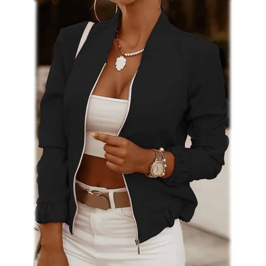Women's Bomber Jacket Casual - BlackWhite