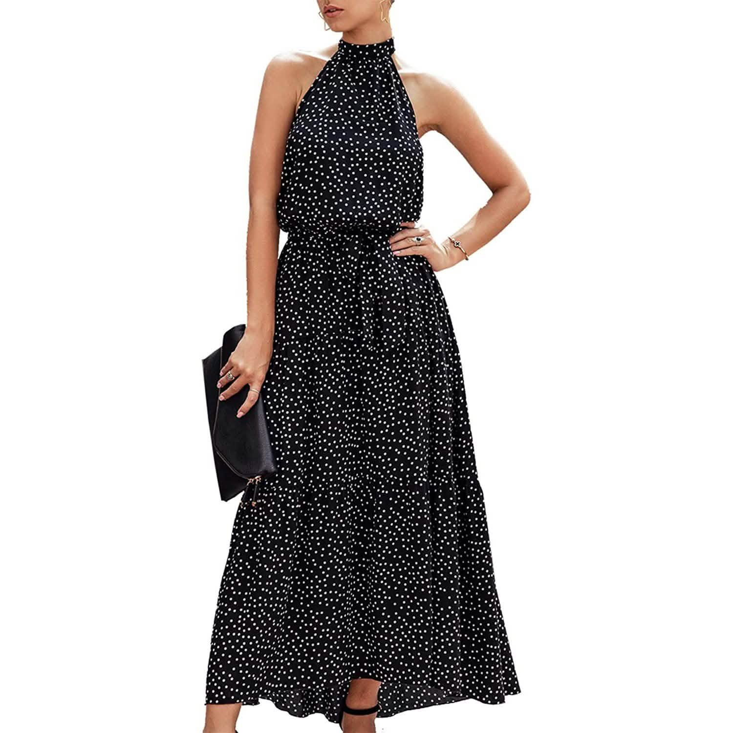 Women’s Casual Halter Neck Sleeveless Long Maxi Dress