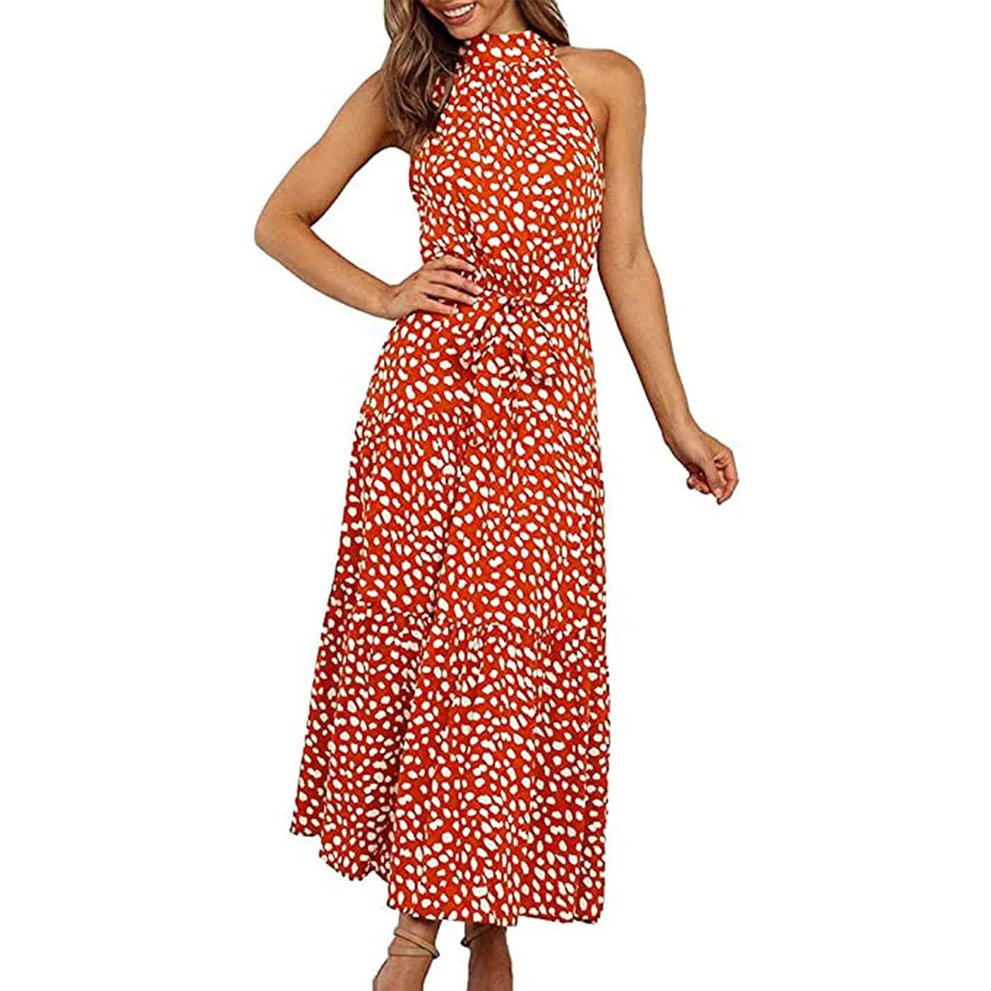 Women’s Casual Halter Neck Sleeveless Long Maxi Dress