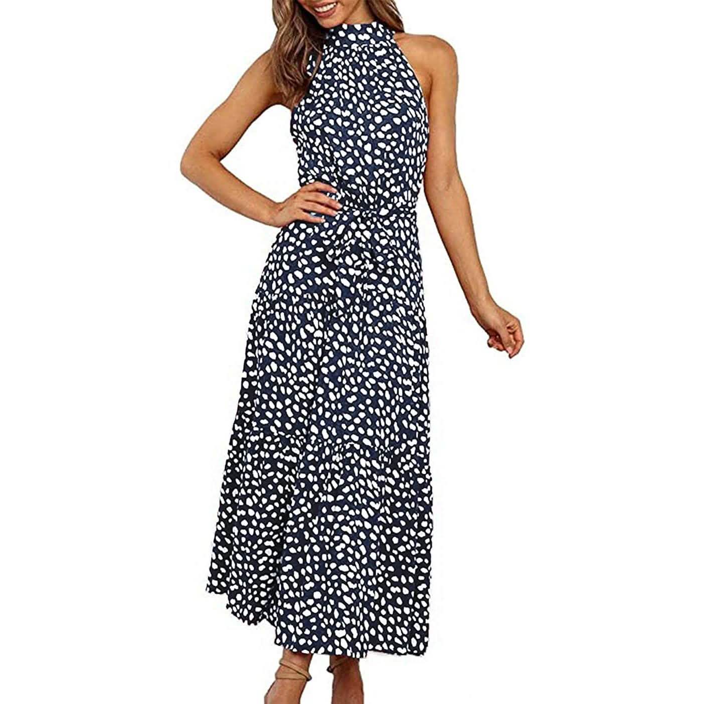 Women’s Casual Halter Neck Sleeveless Long Maxi Dress