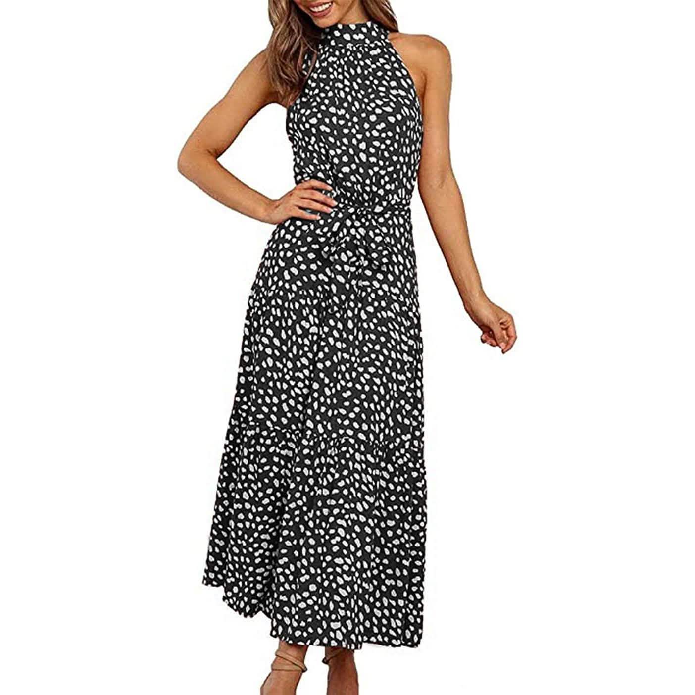Women’s Casual Halter Neck Sleeveless Long Maxi Dress