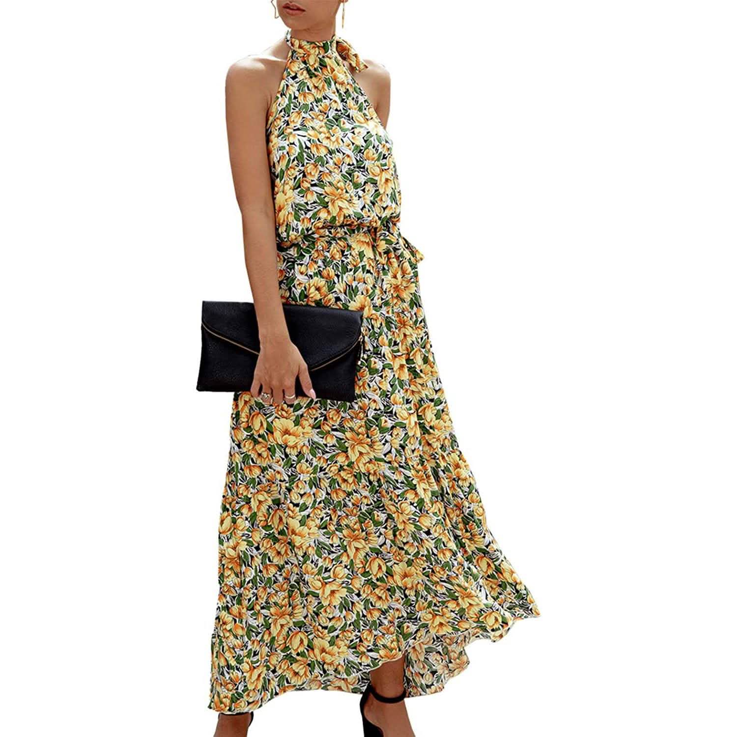 Women’s Casual Halter Neck Sleeveless Long Maxi Dress